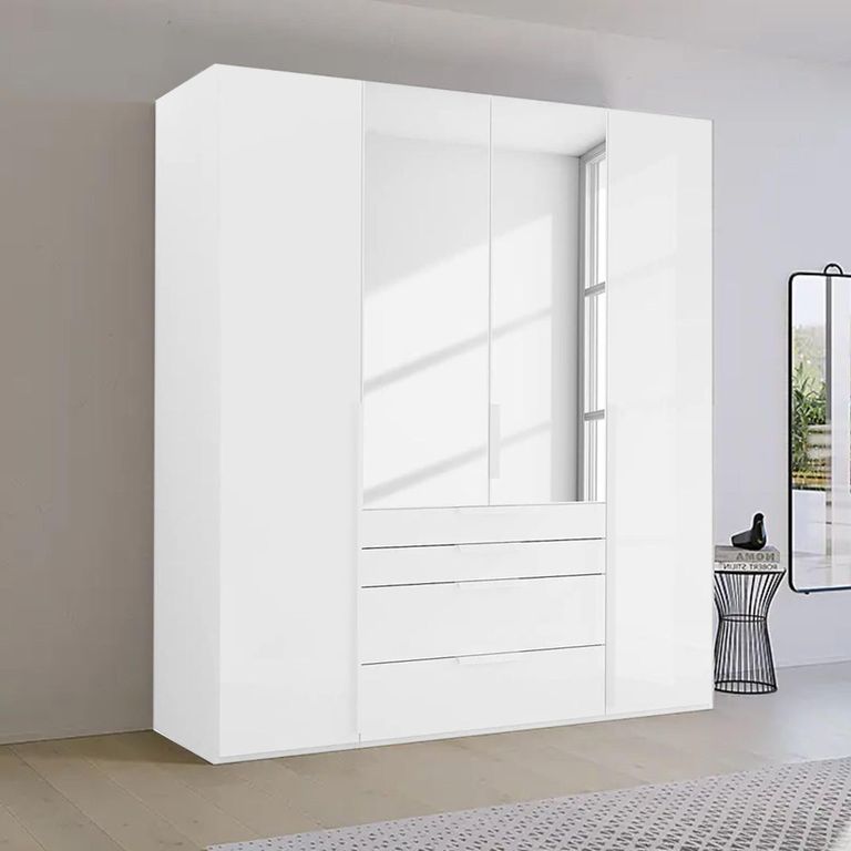 Purisma Wardrobe - 201cm - 4 Door - Combi - Alpine White & Crystal White Glass