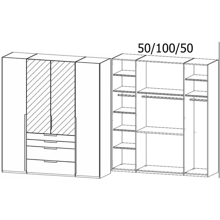 Purisma Wardrobe - 201cm - 4 Door - Combi - Silk Grey
