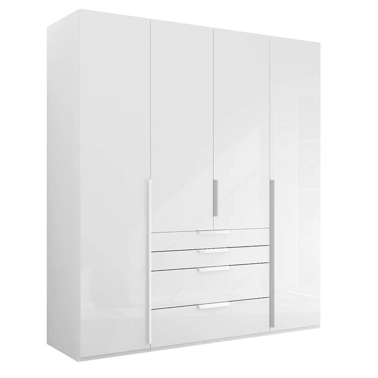 Purisma Wardrobe - 201cm - 4 Door - 4 Drawer - Alpine White & Crystal White Glass