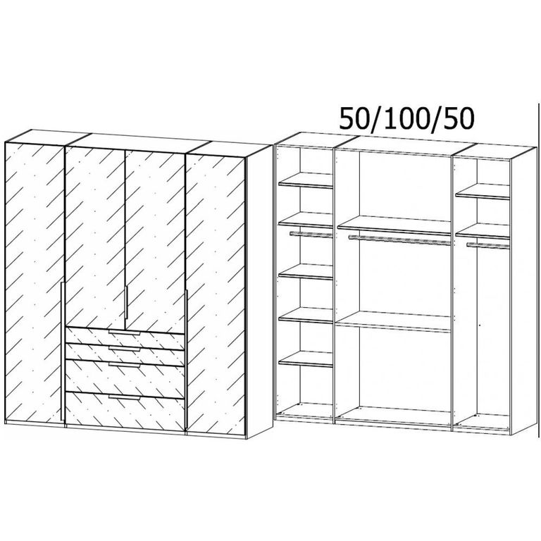 Purisma Wardrobe - 201cm - 4 Door - 4 Drawer - Alpine White & Crystal White Glass
