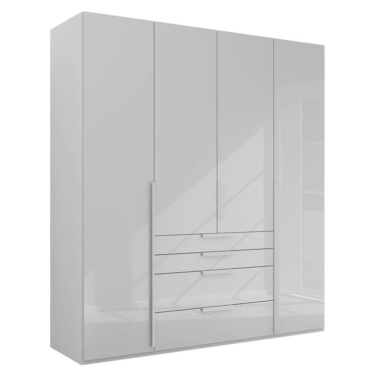 Purisma Wardrobe - 201cm - 4 Door - 4 Drawer - Silk Grey Glass