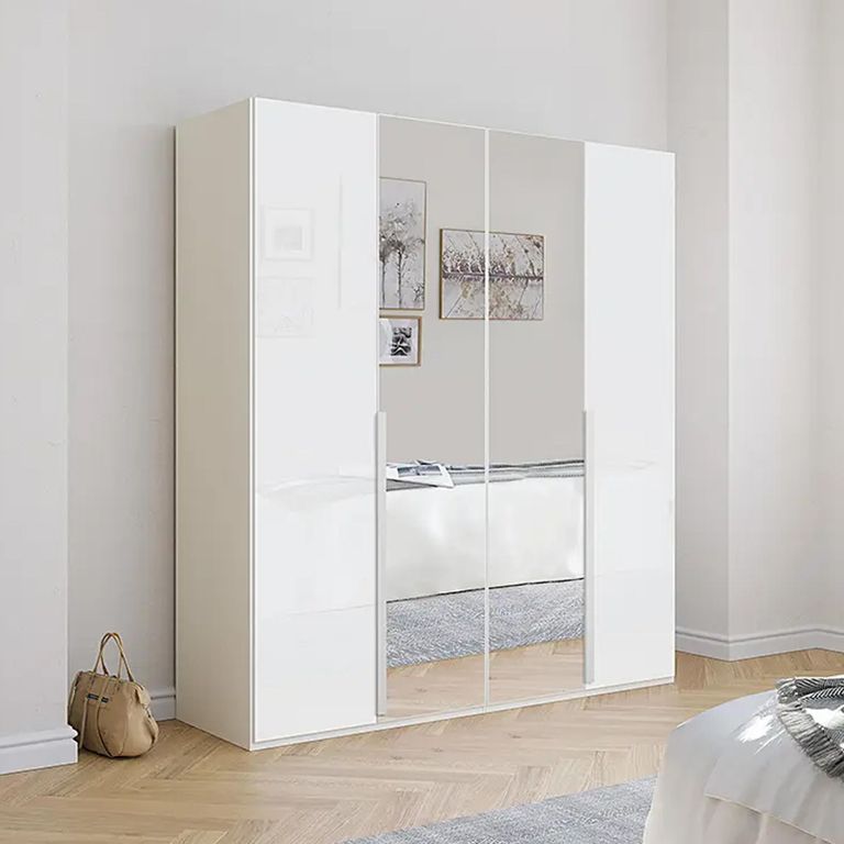 Rauch Purisma 201cm 4 Door Wardrobe with Mirror - Alpine White and Crystal White Glass