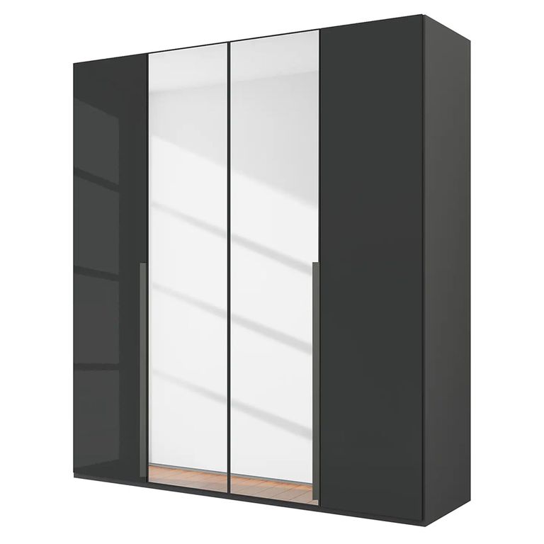 Rauch Purisma 201cm 4 Door Wardrobe with Mirror - Graphite and Basalt Glass