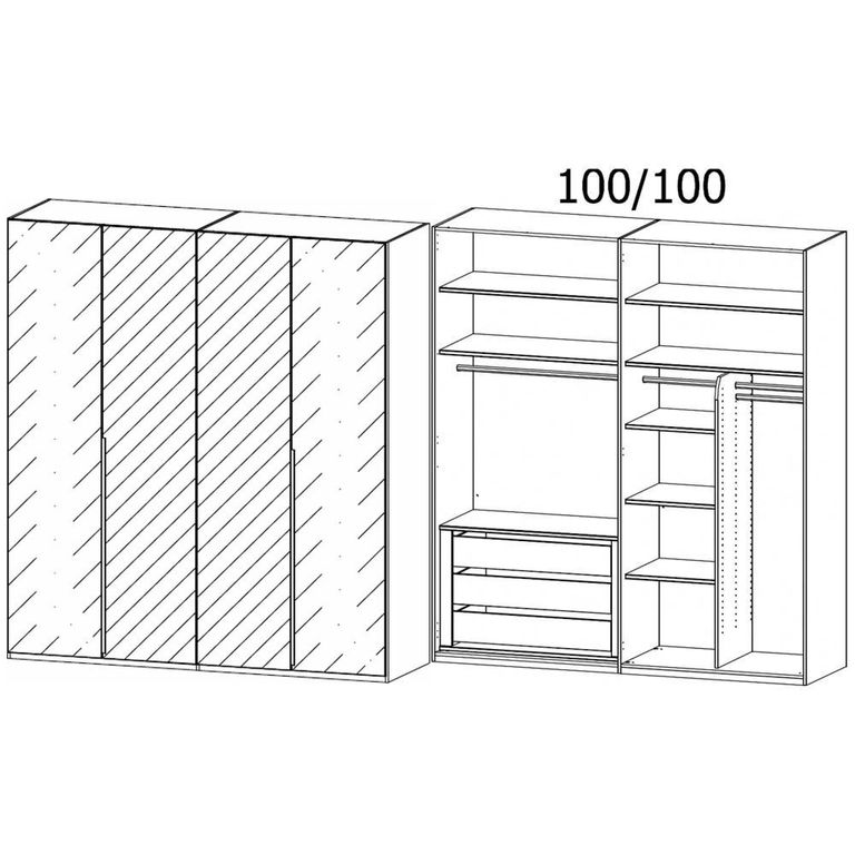 Rauch Purisma 201cm 4 Door Wardrobe with Mirror - Silk Grey Glass