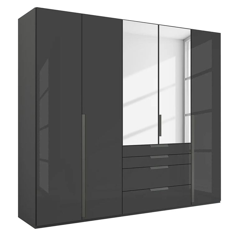 Purisma Wardrobe - 251cm - 5 Door - Combi - Graphite & Basalt Glass