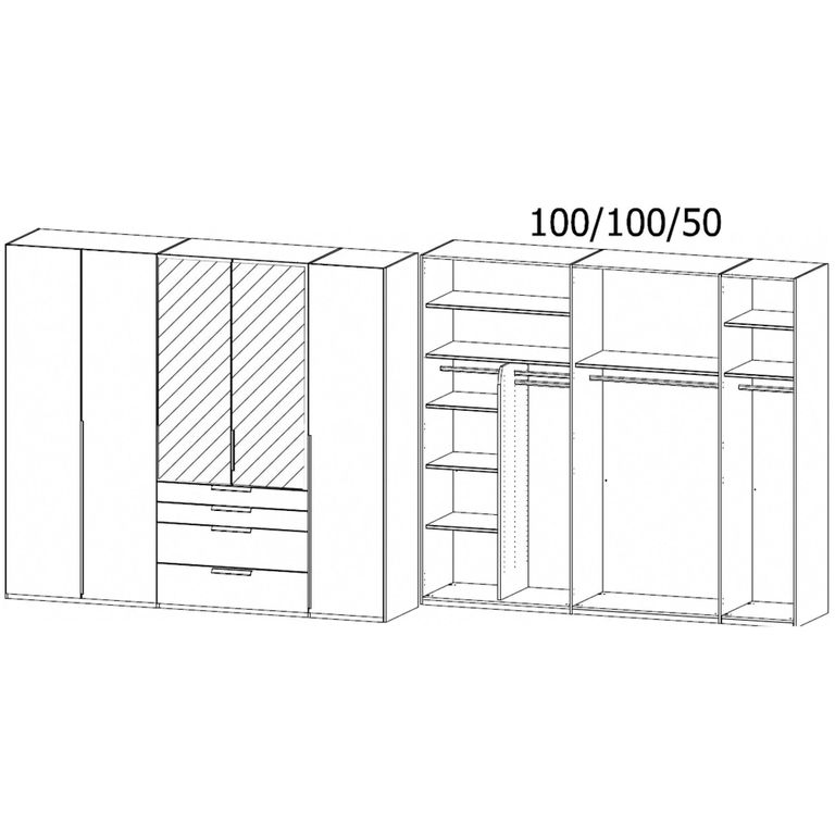 Purisma Wardrobe - 251cm - 5 Door - Combi - Silk Grey