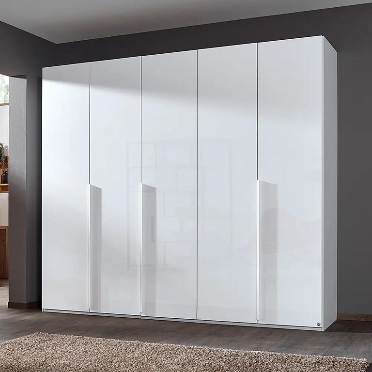 Rauch Purisma 251cm 5 Door Wardrobe - Alpine White and Crystal White Glass