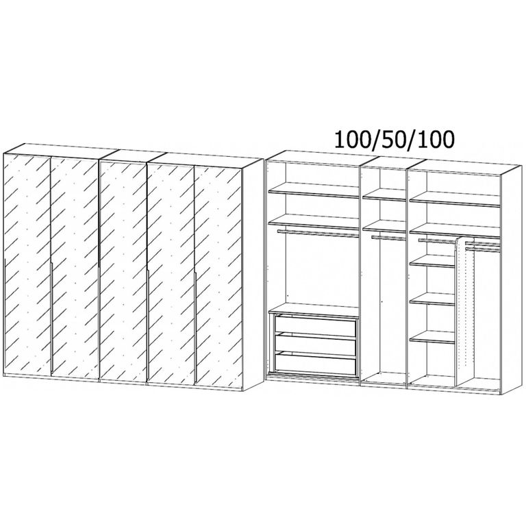 Rauch Purisma 251cm 5 Door Wardrobe - Graphite and Basalt Glass