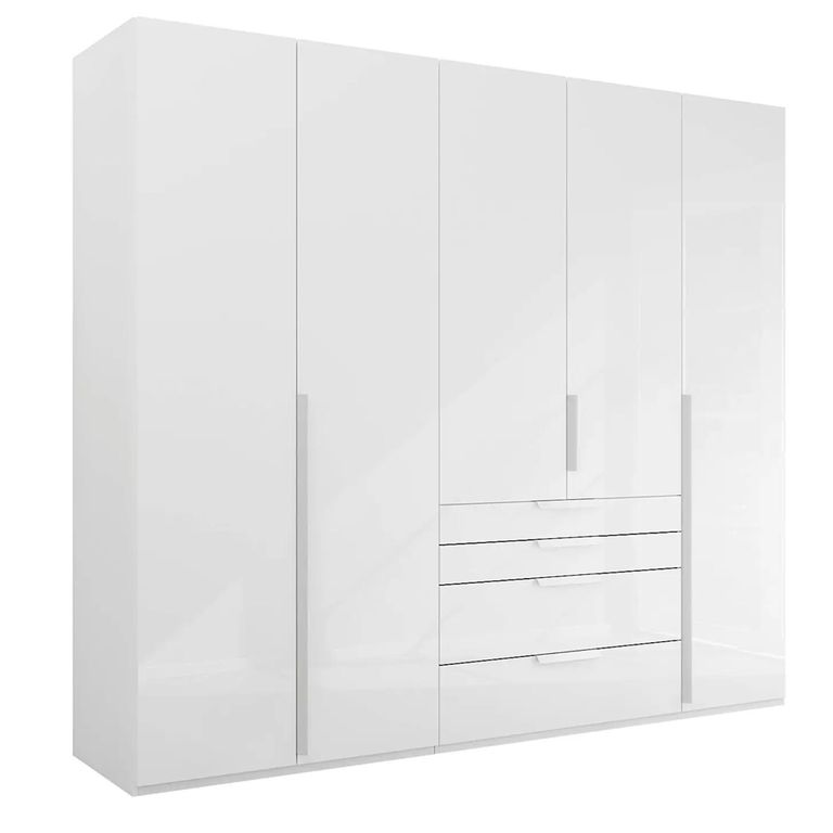 Purisma Wardrobe - 251cm - 5 Door - 4 Drawer - Alpine White & Crystal White Glass