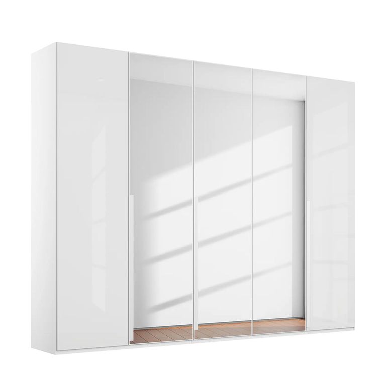 Purisma Wardrobe - 251cm - 5 Door - Mirror - Alpine White & Crystal White Glass
