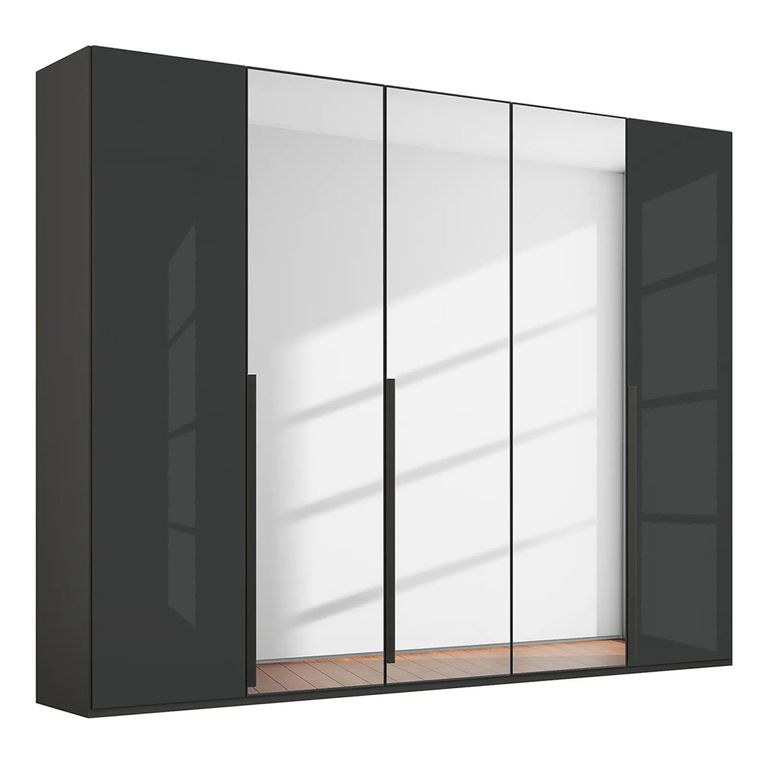 Purisma Wardrobe - 251cm - 5 Door - Mirror - Graphite & Basalt Glass