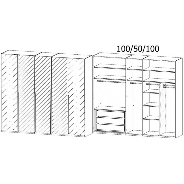 Purisma Wardrobe - 251cm - 5 Door - Mirror - Graphite & Basalt Glass