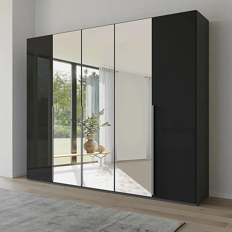 Purisma Wardrobe - 251cm - 5 Door - Mirror - Graphite & Basalt Glass