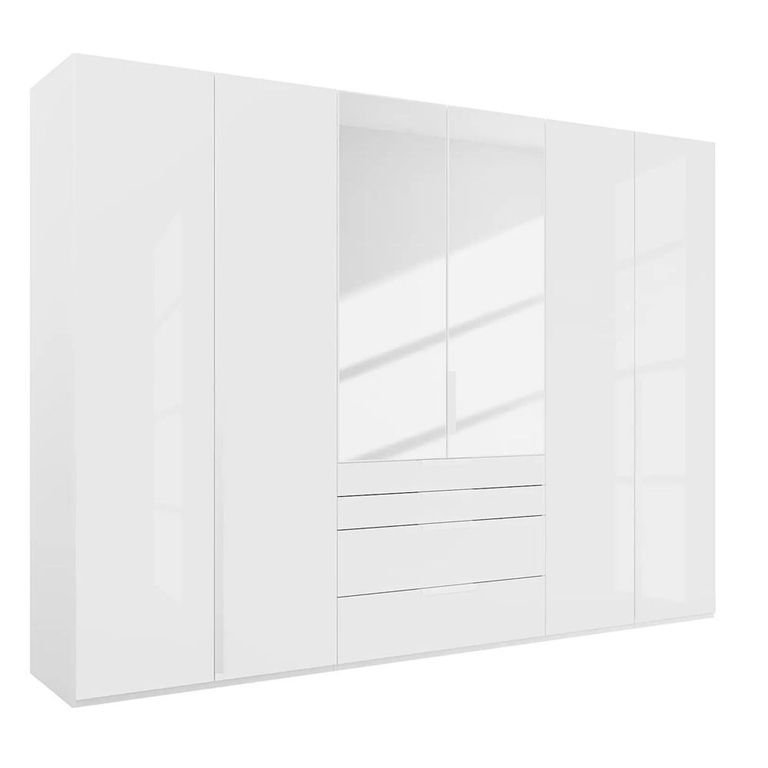 Purisma Wardrobe - 301cm - 6 Door - Combi - Alpine White & Crystal White Glass