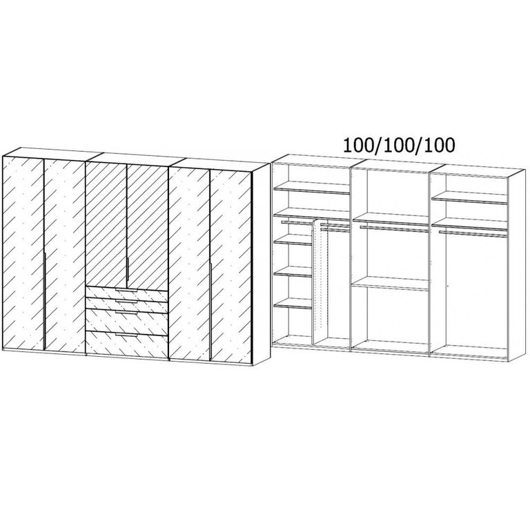 Purisma Wardrobe - 301cm - 6 Door - Combi - Alpine White & Crystal White Glass