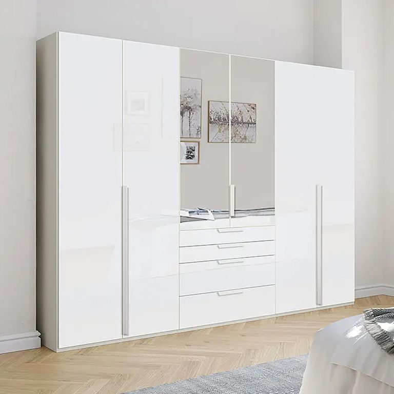 Purisma Wardrobe - 301cm - 6 Door - Combi - Alpine White & Crystal White Glass