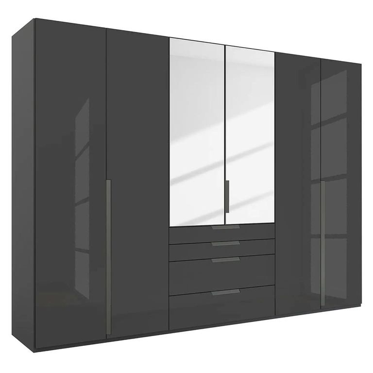 Purisma Wardrobe - 301cm - 6 Door - Combi - Graphite & Basalt Glass