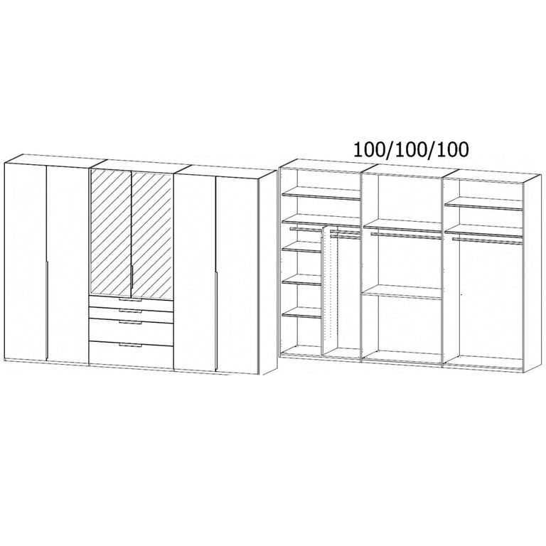 Purisma Wardrobe - 301cm - 6 Door - Combi - Silk Grey