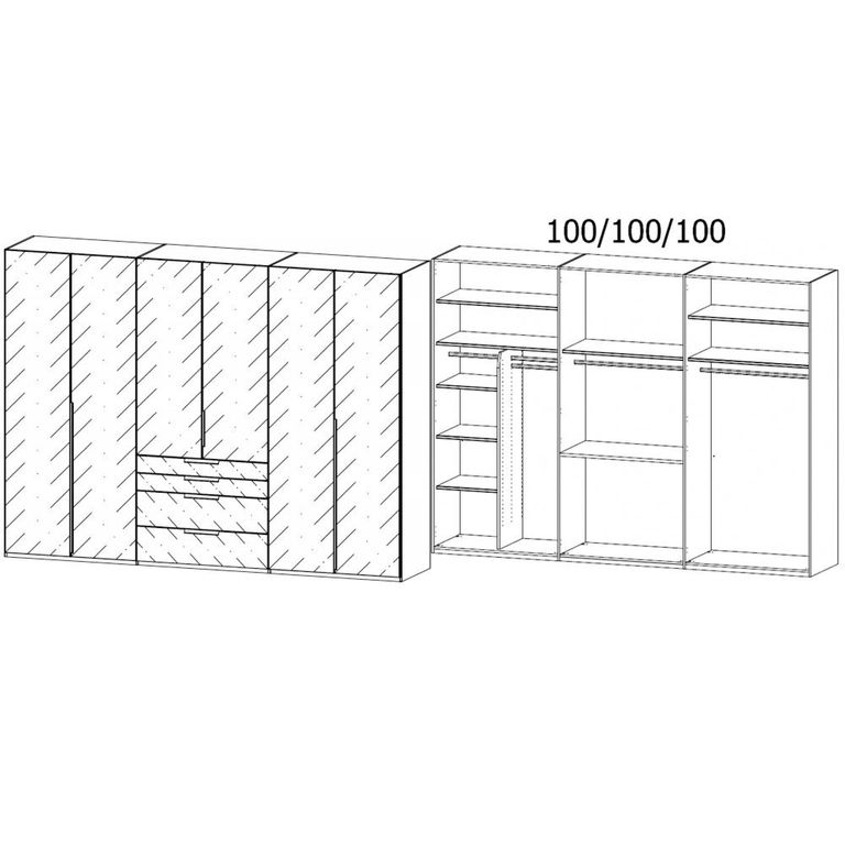 Purisma Wardrobe - 301cm - 6 Door - 4 Drawer - Graphite & Basalt Glass