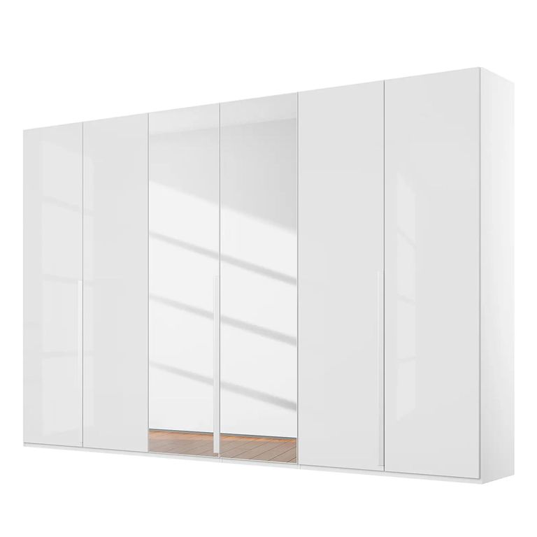 Rauch Purisma 301cm 6 Door Wardrobe with Mirror - Alpine White and Crystal White Glass
