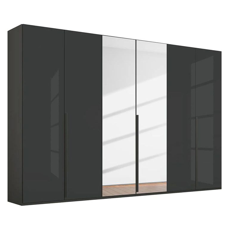 Rauch Purisma 301cm 6 Door Wardrobe with Mirror - Graphite and Basalt Glass