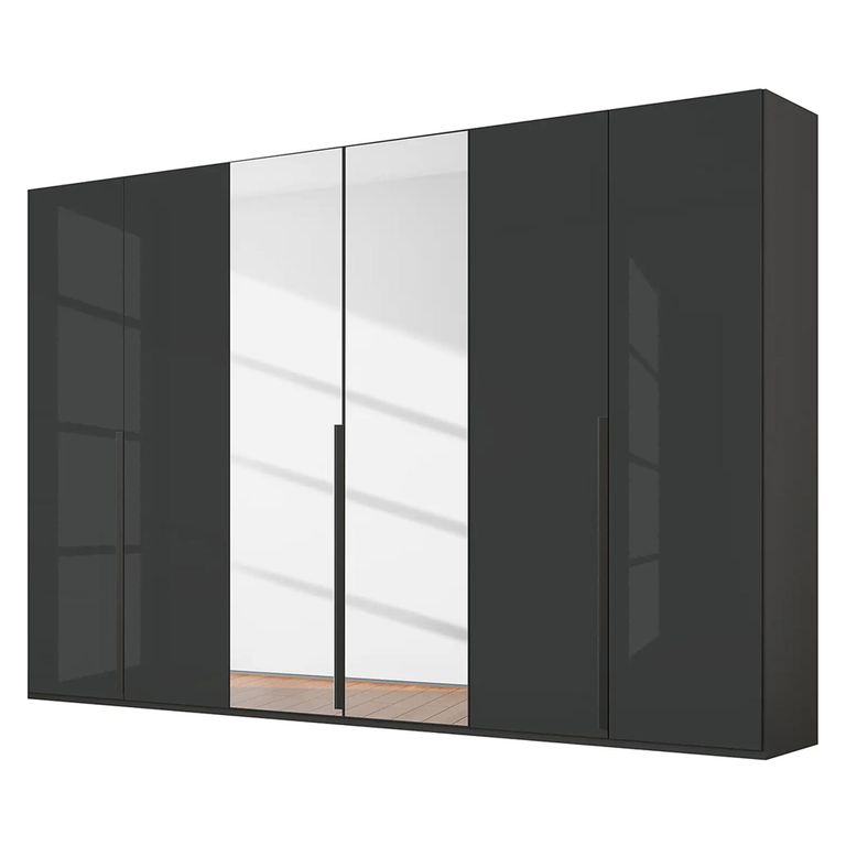 Rauch Purisma 301cm 6 Door Wardrobe with Mirror - Graphite and Basalt Glass