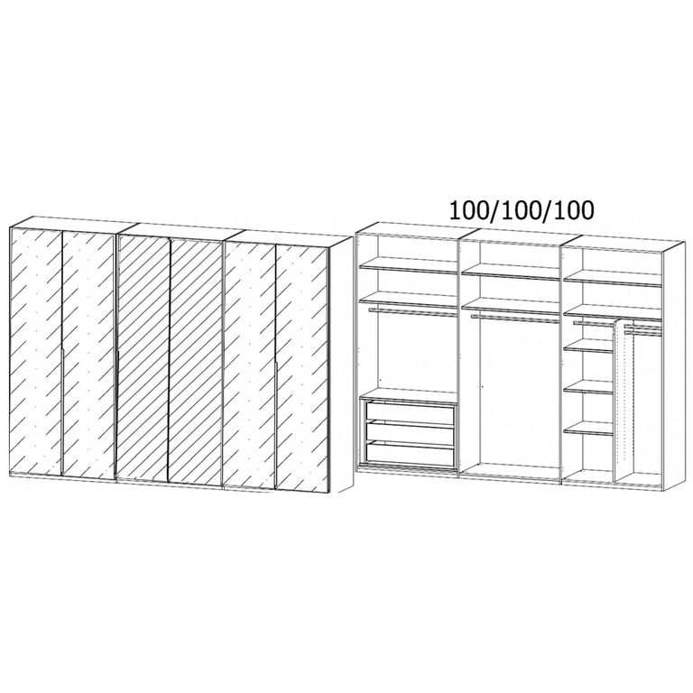 Rauch Purisma 301cm 6 Door Wardrobe with Mirror - Graphite and Basalt Glass