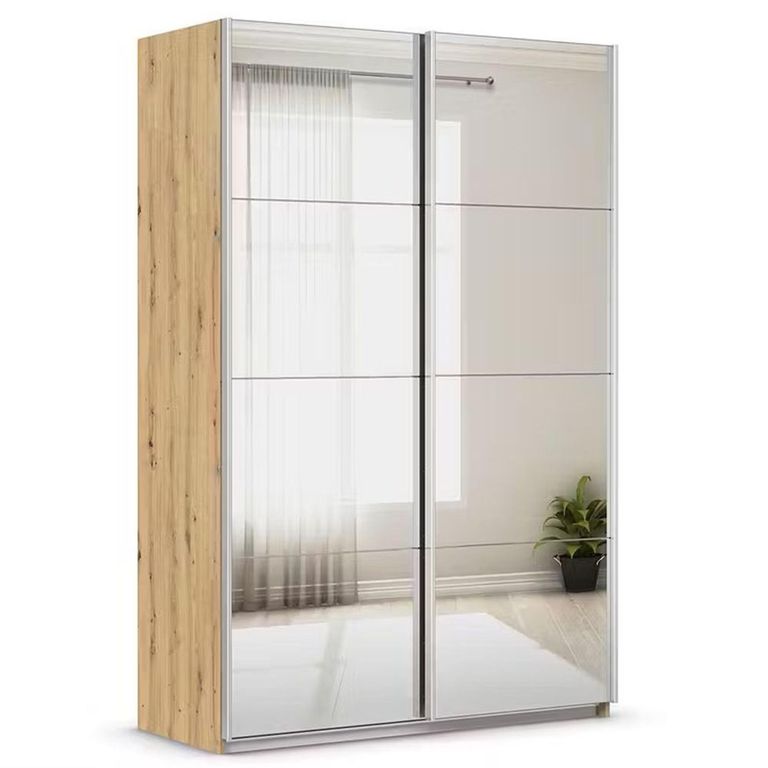 Rauch Quadra 136cm 2 Door Sliding Mirrored Wardrobe - Artisan Oak