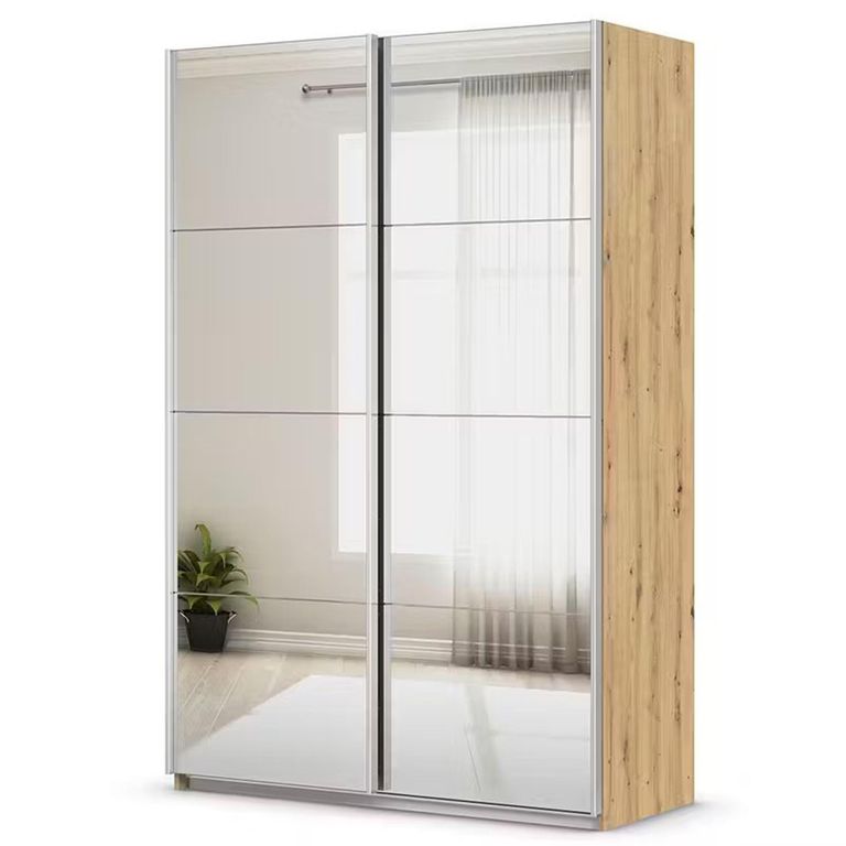 Rauch Quadra 136cm 2 Door Sliding Mirrored Wardrobe - Artisan Oak