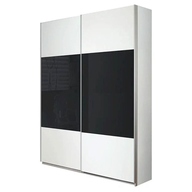 Quadra Sliding Wardrobe - 136cm - 2 Door - Alpine White & Basalt Glass