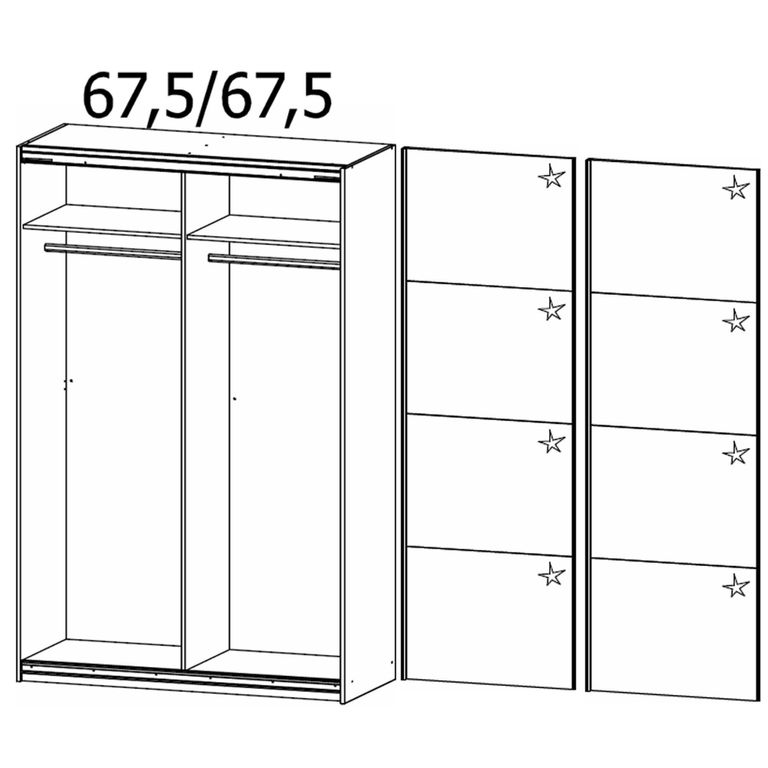 Quadra Sliding Wardrobe - 136cm - 2 Door - Alpine White & High Gloss White