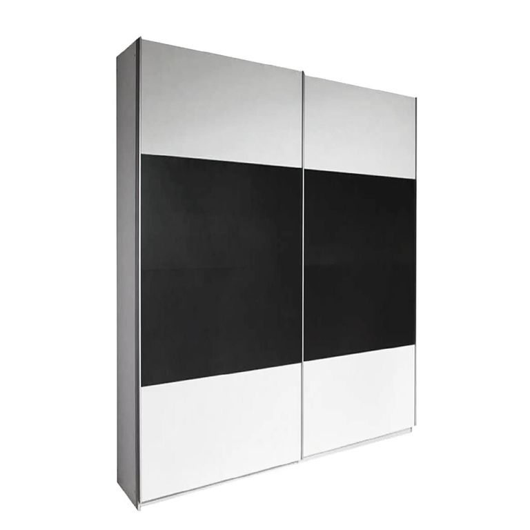 Quadra Sliding Wardrobe - 136cm - 2 Door - Alpine White & Metallic Dark Grey