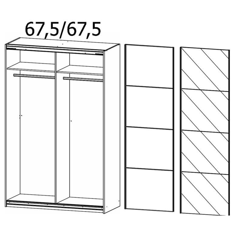 Quadra Sliding Wardrobe - 136cm - 2 Door - Alpine White & Metallic Dark Grey