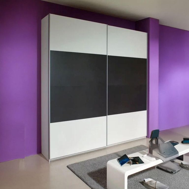 Quadra Sliding Wardrobe - 136cm - 2 Door - Alpine White & Metallic Dark Grey