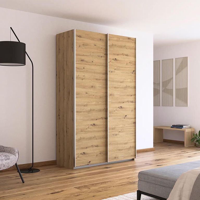 Quadra Sliding Wardrobe - 136cm - 2 Door - Artisan Oak
