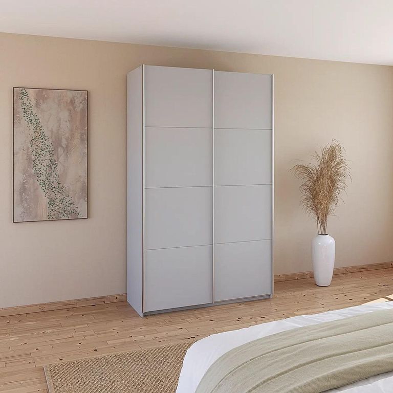 Quadra Sliding Wardrobe - 136cm - 2 Door - Silk Grey