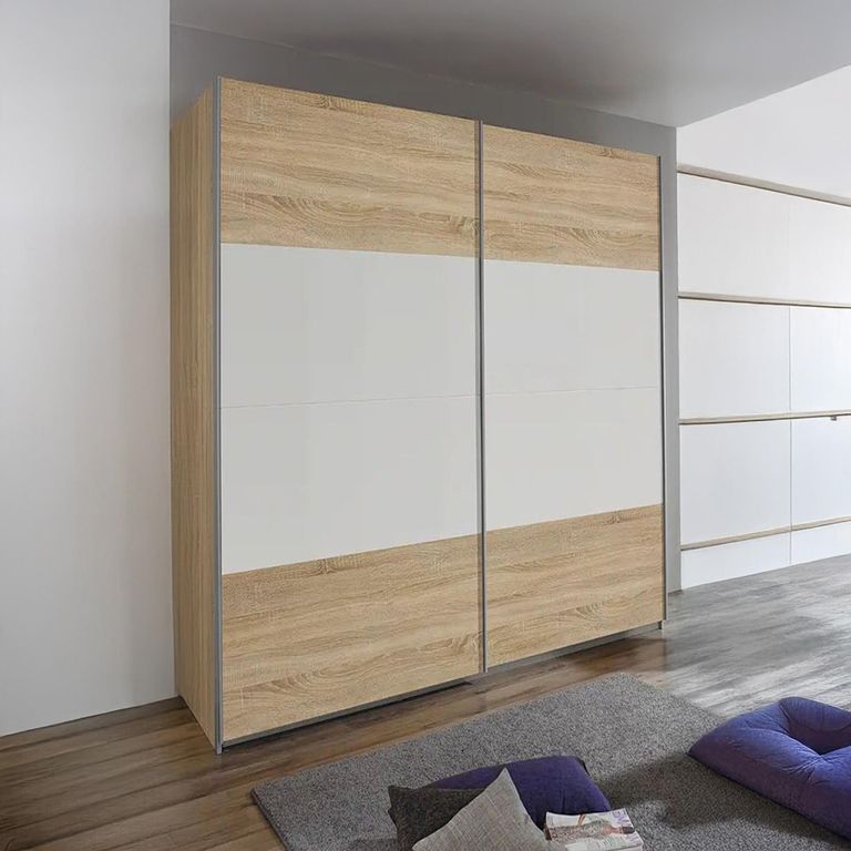 Quadra Sliding Wardrobe - 136cm - 2 Door - Sonoma Oak & Alpine White