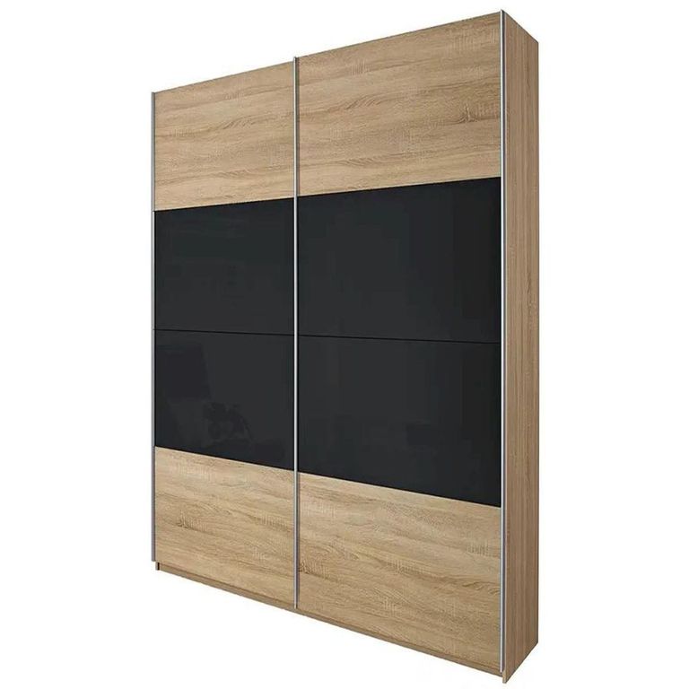 Quadra Sliding Wardrobe - 136cm - 2 Door - Sonoma Oak & Basalt Glass