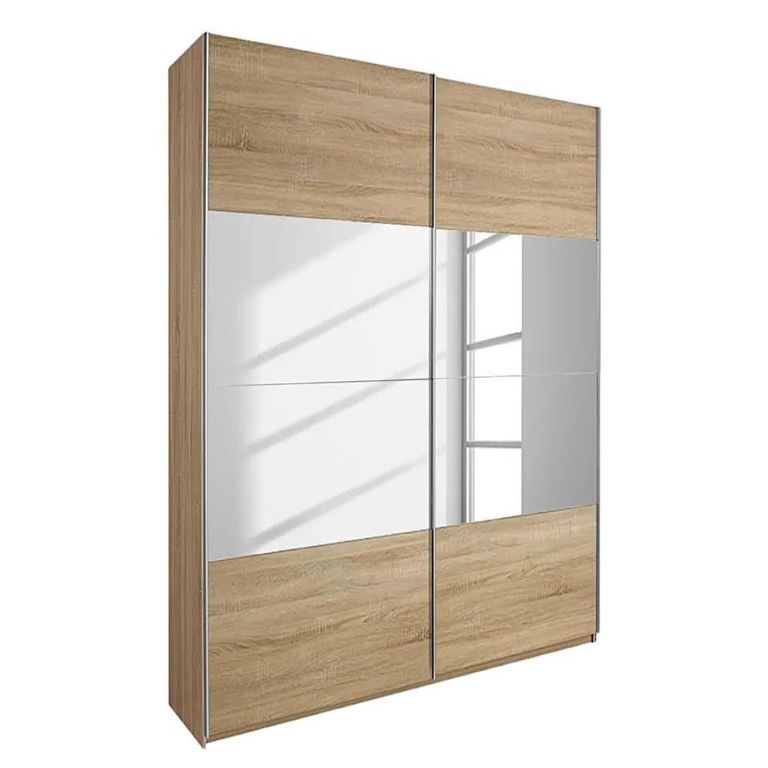 Quadra Sliding Wardrobe - 136cm - 2 Door - Sonoma Oak & Champagne Glass