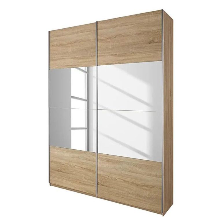 Quadra Sliding Wardrobe - 136cm - 2 Door - Sonoma Oak & Champagne Glass