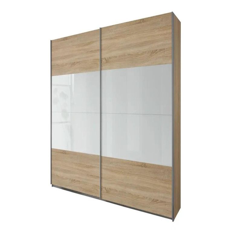 Quadra Sliding Wardrobe - 136cm - 2 Door - Sonoma Oak & White Glass