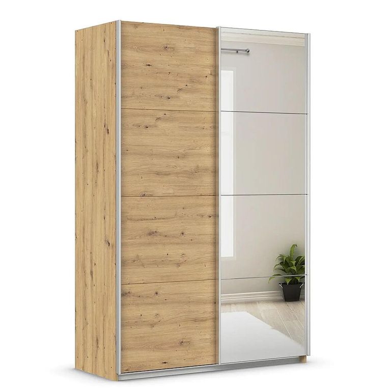 Rauch Quadra 136cm 2 Door Sliding Wardrobe with Mirror - Artisan Oak