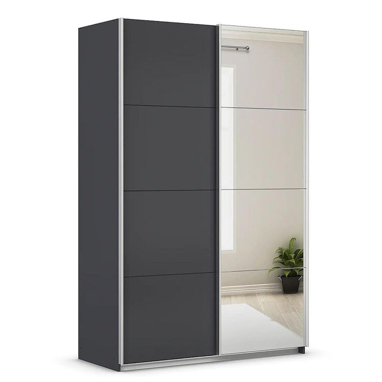 Rauch Quadra 136cm 2 Door Sliding Wardrobe with Mirror - Metallic Dark Grey