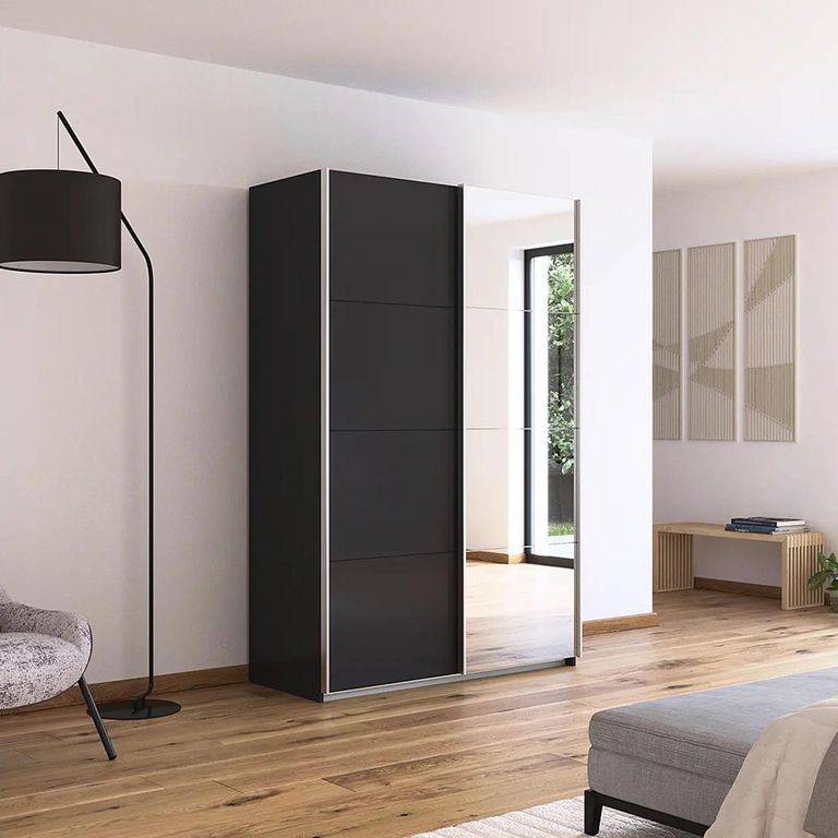 Rauch Quadra 136cm 2 Door Sliding Wardrobe with Mirror - Metallic Dark Grey