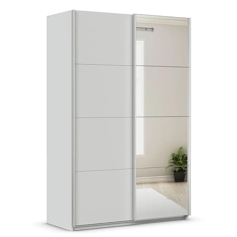 Rauch Quadra 136cm 2 Door Sliding Wardrobe with Mirror - Silk Grey