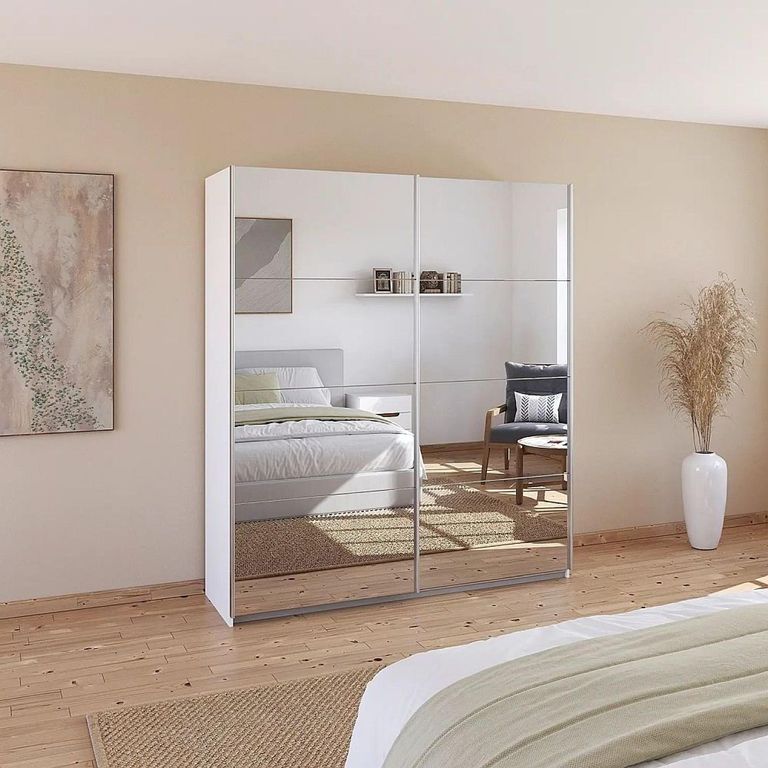 Rauch Quadra 181cm 2 Door Sliding Mirrored Wardrobe - Alpine White