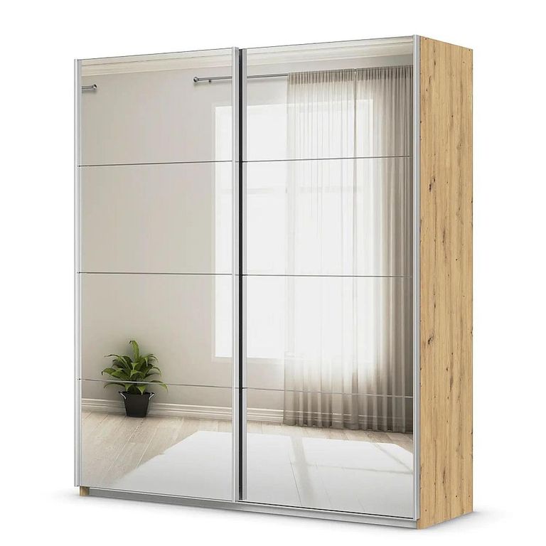Rauch Quadra 181cm 2 Door Sliding Mirrored Wardrobe - Artisan Oak