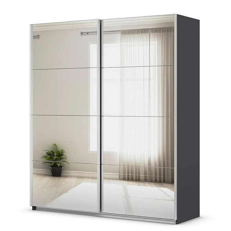Rauch Quadra 181cm 2 Door Sliding Mirrored Wardrobe - Metallic Dark Grey