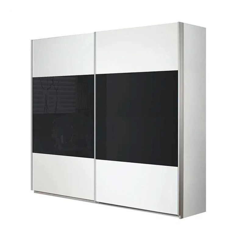 Quadra Sliding Wardrobe - 181cm - 2 Door - Alpine White & Basalt Glass