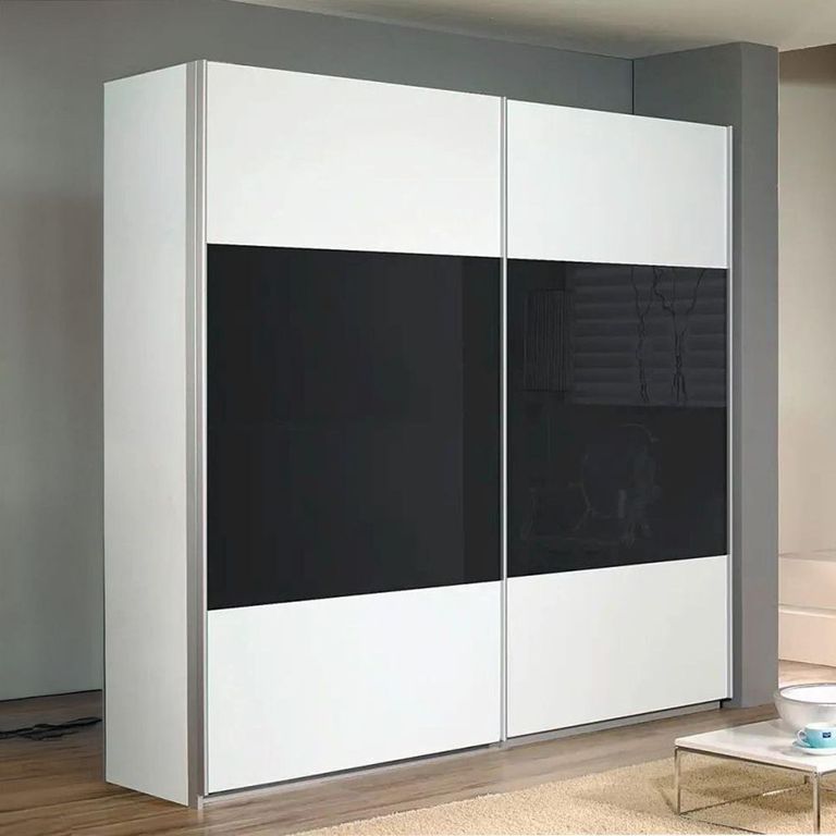 Quadra Sliding Wardrobe - 181cm - 2 Door - Alpine White & Basalt Glass